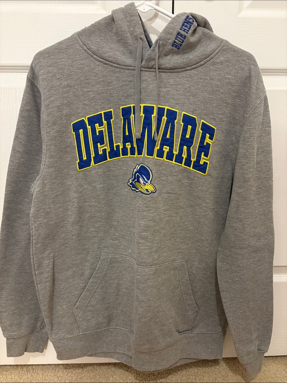 Colosseum Gray Hoodie with Blue & Yellow Delaware Logo